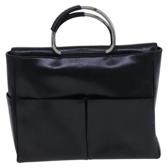 GUCCI Hand Bag Leather Metal Black Silver Auth Bags